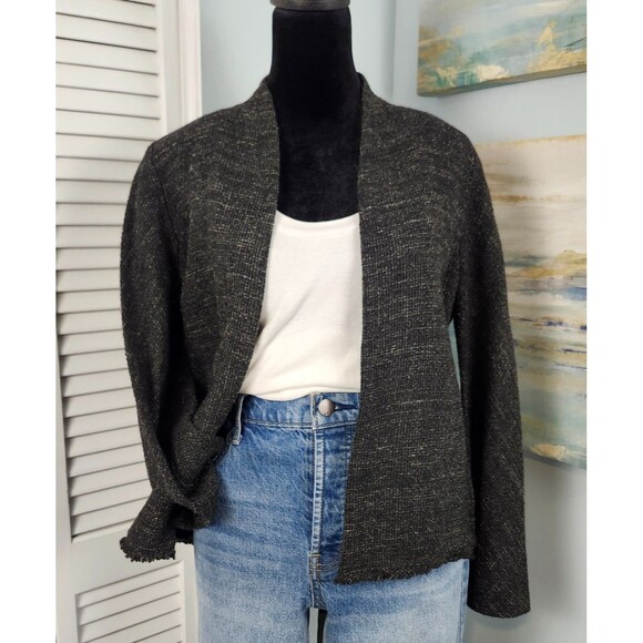 Eileen Fisher Black Wool Tweed Cardigan Jacket Sz Small PETITE - Picture 1 of 10